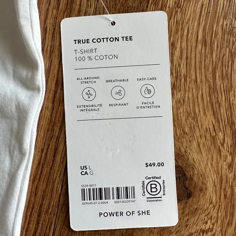 NWT Athleta Women's 100% Cotton T-Shirt, White - Picture 3 of 7